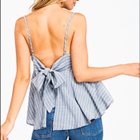 Tops - Striped Open Back Bow Tank